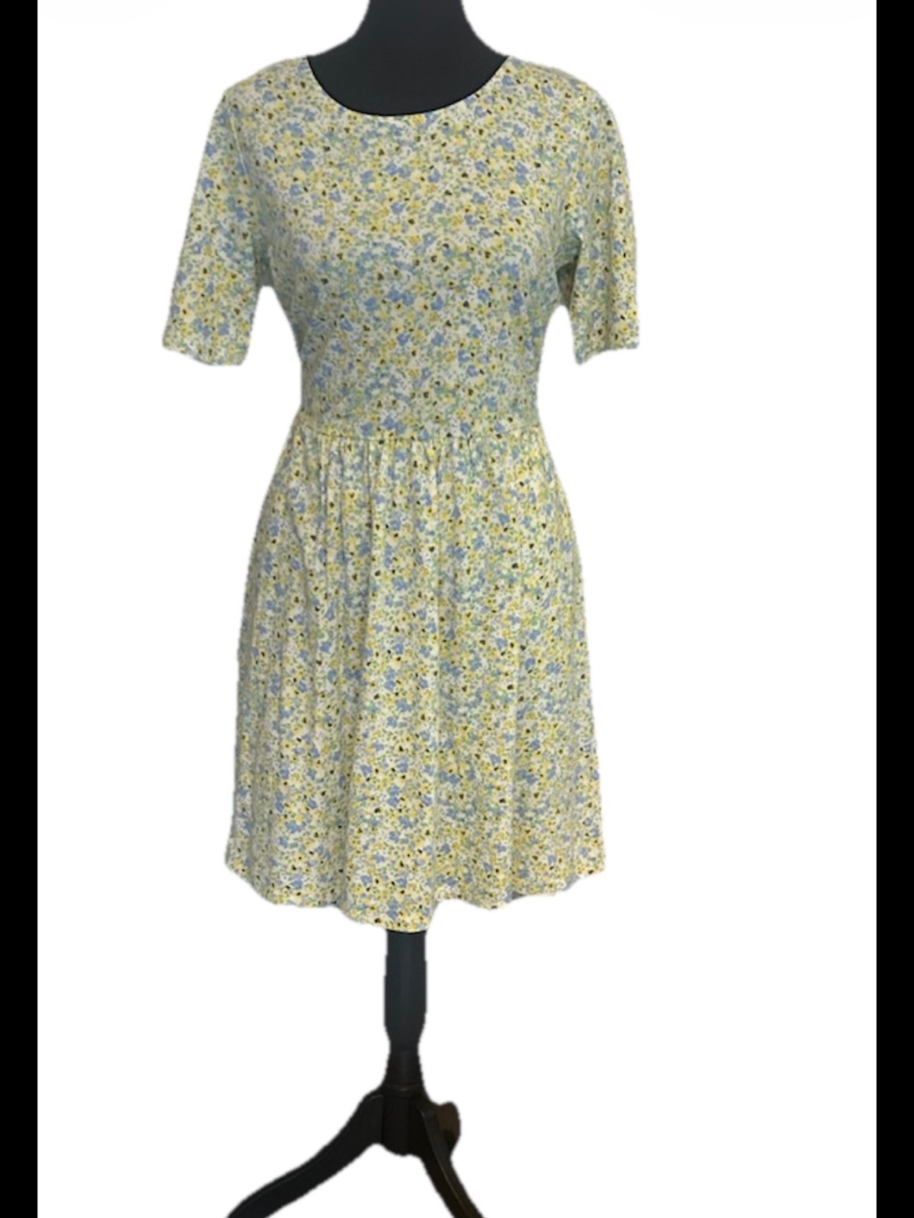 Trixie + LULU Yellow Blue Green Floral Smocked Fit & Flare Dress S Cotton